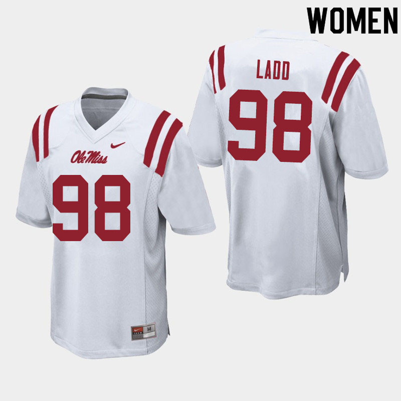 Women #98 Clayton Ladd Ole Miss Rebels College Football Jerseys Sale-White - Click Image to Close